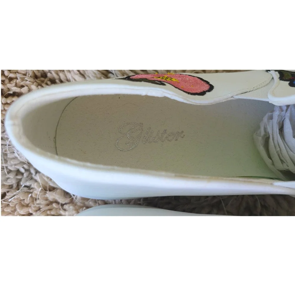 NEW Glister White Platform Floral Embroidered Fashion‎ Slip-On Size 10